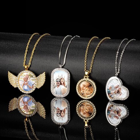 Valyria Picture Necklace Personalized Photo for Men Women Angel Wings Custom Necklace with Picture Inside Circle Chain with Wings Memory Chain Necklace Hip Hop Jewelry in Kuwait