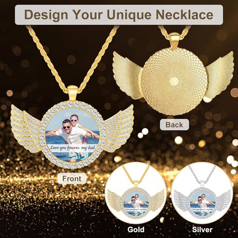 Valyria Picture Necklace Personalized Photo for Men Women Angel Wings Custom Necklace with Picture Inside Circle Chain with Wings Memory Chain Necklace Hip Hop Jewelry in Kuwait