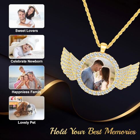 Valyria Picture Necklace Personalized Photo for Men Women Angel Wings Custom Necklace with Picture Inside Circle Chain with Wings Memory Chain Necklace Hip Hop Jewelry in Kuwait