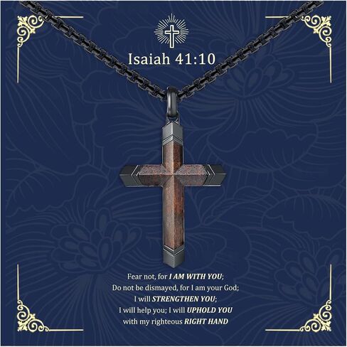 Wooden Cross Necklace for Men : Natural Ebony Wood Christian Cross Pendant 24" Box Chain,Silver/Black/Gold Plated Stainless Steel Religious Crucifix,Premium Gift for Him,Son,Husband,Boyfriend,Birthday in Saudi Arabia