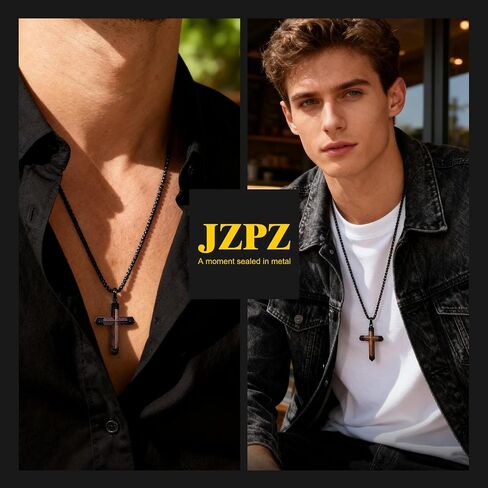 Wooden Cross Necklace for Men : Natural Ebony Wood Christian Cross Pendant 24" Box Chain,Silver/Black/Gold Plated Stainless Steel Religious Crucifix,Premium Gift for Him,Son,Husband,Boyfriend,Birthday in Saudi Arabia