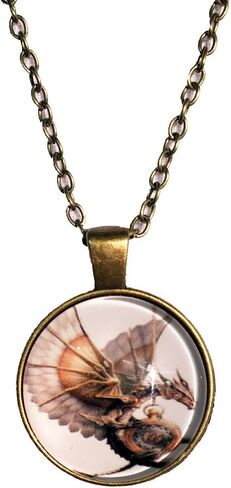 Steampunk Dragon Glass Pendant and 16 Inch Alloy Chain Necklace Bronze in Saudi Arabia