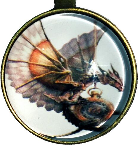 Steampunk Dragon Glass Pendant and 16 Inch Alloy Chain Necklace Bronze in Saudi Arabia