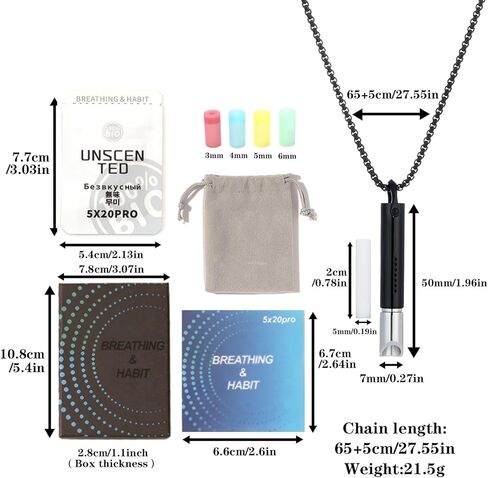 قلادة خالية من التنفس، قلادة التنفس للإقلاع عن التدخين، الفولاذ المقاوم للصدأ، جهاز استنشاق التدخين وقطعة الفم القابلة للاستبدال وخراطيش، عناصر تخفيف القلق لتخفيف التوتر in Kuwait