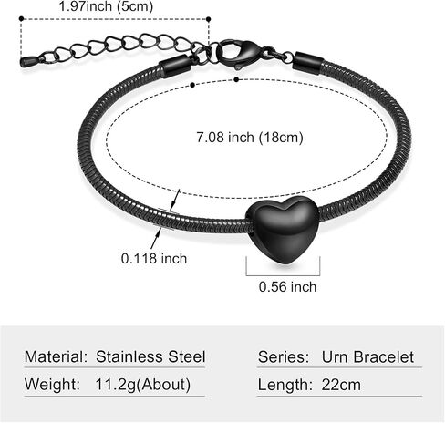 shajwo Cremation Jewelry Mini Heart Urn Bracelet for Ashes for Women Men Memorial Keepsake Snake Chain Link Bracelet in Saudi Arabia