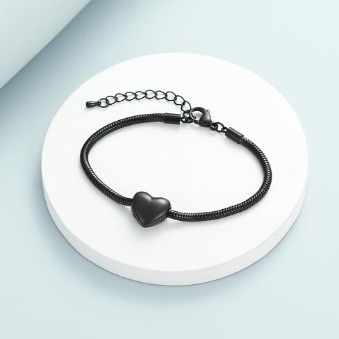 shajwo Cremation Jewelry Mini Heart Urn Bracelet for Ashes for Women Men Memorial Keepsake Snake Chain Link Bracelet in Saudi Arabia