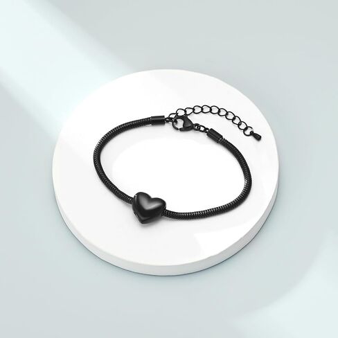 shajwo Cremation Jewelry Mini Heart Urn Bracelet for Ashes for Women Men Memorial Keepsake Snake Chain Link Bracelet in Saudi Arabia