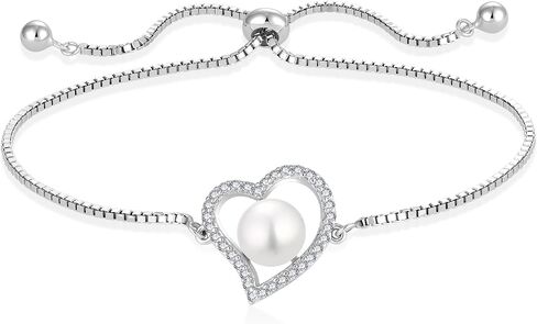 STARCHENIE 925 Sterling Silver Freshwater Cultured Pearl Bracelet Heart Birthstone Bracelets for Women - Elegant Jewelry Gift with Adjustable Chain in Saudi Arabia
