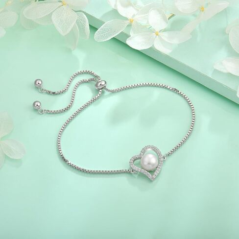 STARCHENIE 925 Sterling Silver Freshwater Cultured Pearl Bracelet Heart Birthstone Bracelets for Women - Elegant Jewelry Gift with Adjustable Chain in Saudi Arabia