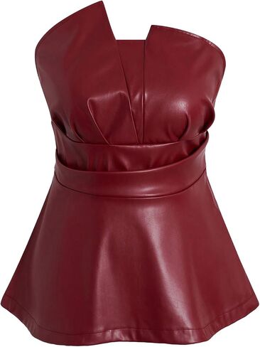 MakeMeChic Women's Plus Size Faux Leather Strapless Tube Top Ruched Ruffle Sleeveless Y2k Bandeau in Saudi Arabia