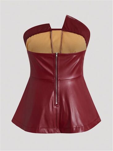 MakeMeChic Women's Plus Size Faux Leather Strapless Tube Top Ruched Ruffle Sleeveless Y2k Bandeau in Saudi Arabia