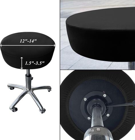 Round Stool Cover – Bar Stool Seat Cover, Vanity Cushion Slipcover for Round Chair, Stretchable & Washable for Circle Chair, 14"-16", Black in Saudi Arabia
