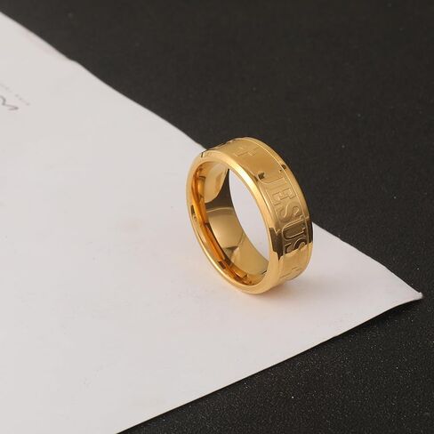 8 مللي متر الفضة الذهب الأسود رجل إمرأة الرب الصلاة يسوع الصليب الفولاذ المقاوم للصدأ حلقة الصليب يسوع محفورة خاتم الدينية المسيحية in Kuwait