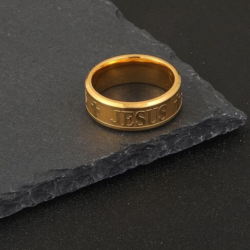 8 مللي متر الفضة الذهب الأسود رجل إمرأة الرب الصلاة يسوع الصليب الفولاذ المقاوم للصدأ حلقة الصليب يسوع محفورة خاتم الدينية المسيحية in Kuwait