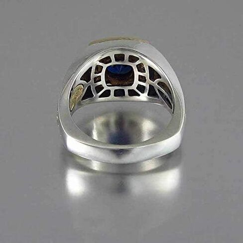 Mnyixsi 18K Gold Plated Retro with Sapphire Diamond Mens Ring CZ Vintage Ring Square Gemstone Stering Silver Ring 2 Tone Intertwined Cocktail Ring Preserving Luxury Diamond Ring Gentleman Size 9 in Saudi Arabia