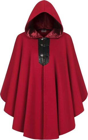 Short Woolen Renaissance Cloak with Hood, Medieval Hodded Cloak for Women Man, Hobbit Halloween Costume in Saudi Arabia