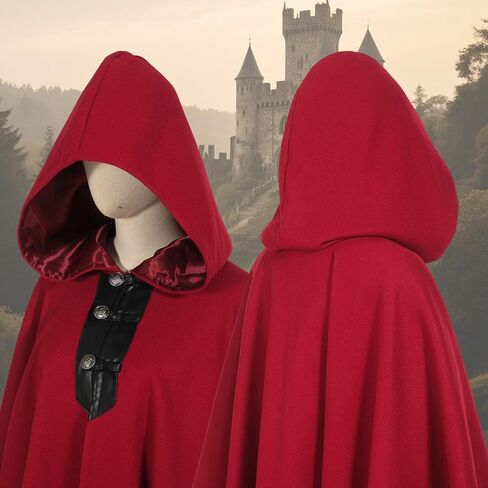 Short Woolen Renaissance Cloak with Hood, Medieval Hodded Cloak for Women Man, Hobbit Halloween Costume in Saudi Arabia