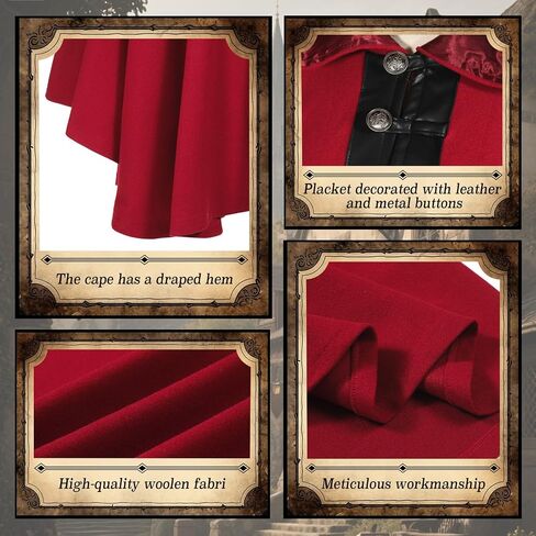 Short Woolen Renaissance Cloak with Hood, Medieval Hodded Cloak for Women Man, Hobbit Halloween Costume in Saudi Arabia