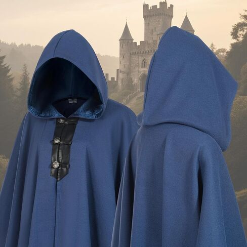 Short Woolen Renaissance Cloak with Hood, Medieval Hodded Cloak for Women Man, Hobbit Halloween Costume in Saudi Arabia