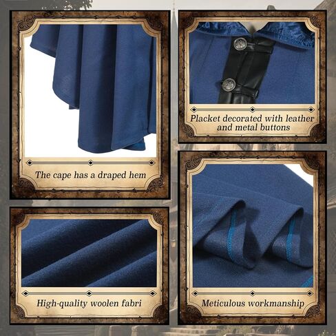 Short Woolen Renaissance Cloak with Hood, Medieval Hodded Cloak for Women Man, Hobbit Halloween Costume in Saudi Arabia