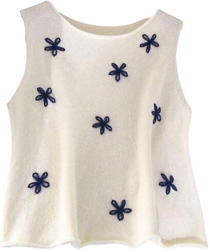 MakeMeChic Women's Plus Size Floral Sweater Vest Crew Neck Sleeveless Knitted Pullover Tops in Saudi Arabia
