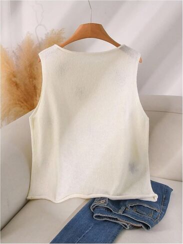 MakeMeChic Women's Plus Size Floral Sweater Vest Crew Neck Sleeveless Knitted Pullover Tops in Saudi Arabia