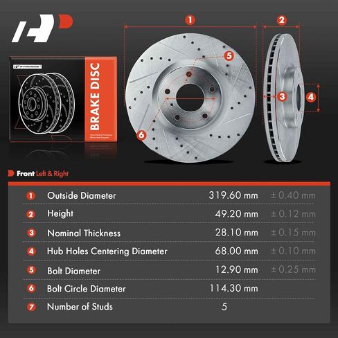 A-Premium 12.58 inch (319.6mm) Front Drilled and Slotted Disc Brake Rotors Compatible with Select Nissan and Infiniti Models - Altima 2006, Murano, 350Z, 370Z, G37, QX5, QX70, Q40, Q70, 2-PC Set in Saudi Arabia