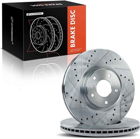A-Premium 12.58 inch (319.6mm) Front Drilled and Slotted Disc Brake Rotors Compatible with Select Nissan and Infiniti Models - Altima 2006, Murano, 350Z, 370Z, G37, QX5, QX70, Q40, Q70, 2-PC Set in Saudi Arabia