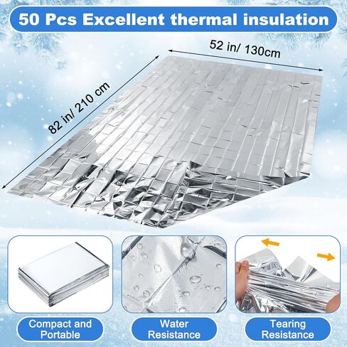 200 Pcs Thermal Blankets Winter Warmth Set Bulk, 50 Warm Socks 50 Winter Touchscreen Gloves 50 Beanie Hats 50 Emergency Foil Blankets for Cold Outdoor Camping Hiking Warm Gift for Men Women in Kuwait