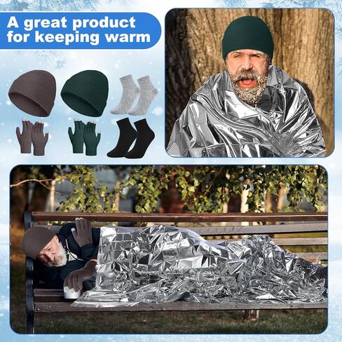 200 Pcs Thermal Blankets Winter Warmth Set Bulk, 50 Warm Socks 50 Winter Touchscreen Gloves 50 Beanie Hats 50 Emergency Foil Blankets for Cold Outdoor Camping Hiking Warm Gift for Men Women in Kuwait