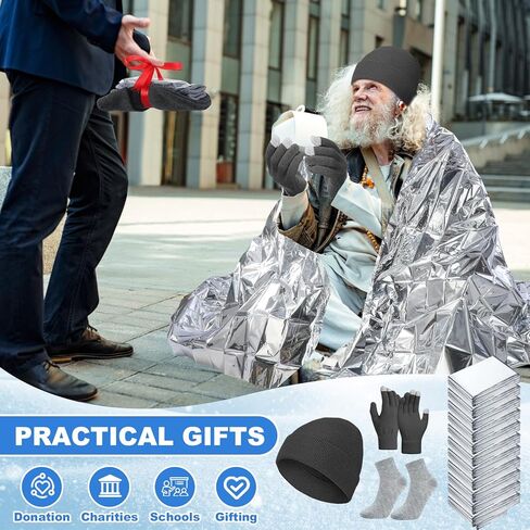 200 Pcs Thermal Blankets Winter Warmth Set Bulk, 50 Warm Socks 50 Winter Touchscreen Gloves 50 Beanie Hats 50 Emergency Foil Blankets for Cold Outdoor Camping Hiking Warm Gift for Men Women in Kuwait