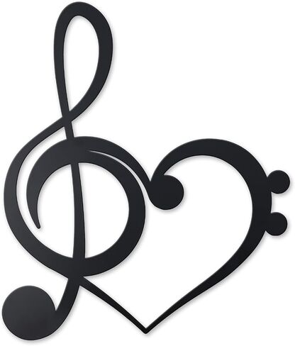 KOYILTD Heart Music Room Decor Black Metal Wall Art Music Note Decoration Heart Wall Decor Living Room Wall Art Vintage Hanging Sign for Bedroom Living Room (Contracted) in Saudi Arabia