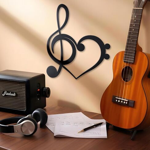 KOYILTD Heart Music Room Decor Black Metal Wall Art Music Note Decoration Heart Wall Decor Living Room Wall Art Vintage Hanging Sign for Bedroom Living Room (Contracted) in Saudi Arabia