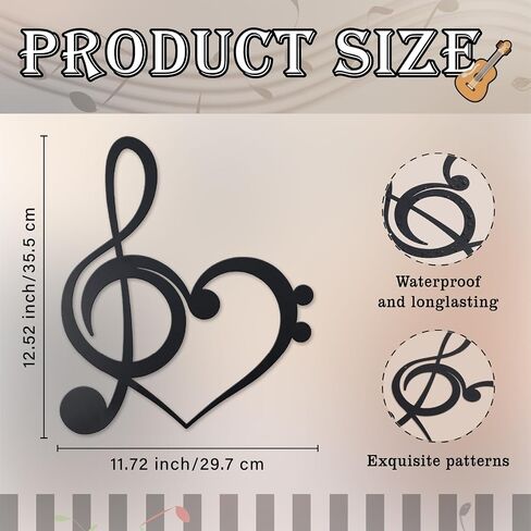 KOYILTD Heart Music Room Decor Black Metal Wall Art Music Note Decoration Heart Wall Decor Living Room Wall Art Vintage Hanging Sign for Bedroom Living Room (Contracted) in Saudi Arabia