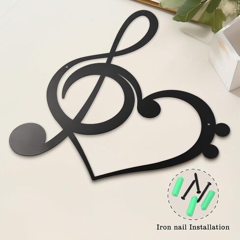 KOYILTD Heart Music Room Decor Black Metal Wall Art Music Note Decoration Heart Wall Decor Living Room Wall Art Vintage Hanging Sign for Bedroom Living Room (Contracted) in Saudi Arabia
