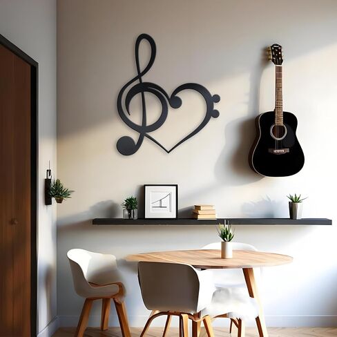 KOYILTD Heart Music Room Decor Black Metal Wall Art Music Note Decoration Heart Wall Decor Living Room Wall Art Vintage Hanging Sign for Bedroom Living Room (Contracted) in Saudi Arabia