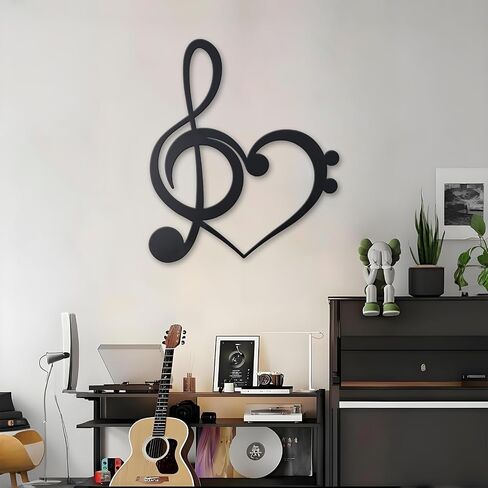 KOYILTD Heart Music Room Decor Black Metal Wall Art Music Note Decoration Heart Wall Decor Living Room Wall Art Vintage Hanging Sign for Bedroom Living Room (Contracted) in Saudi Arabia