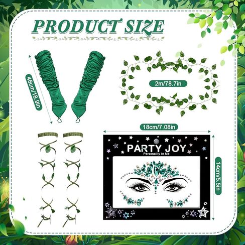 زي الجنية الخضراء للهالوين للنساء مع جوارب على شكل أوراق الشجر، ملصق وجه ماسي أخضر، قفافيز أوراق الكرمة من أجل مستلزمات حفلات الهالوين التنكرية in Kuwait