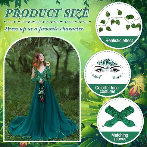 زي الجنية الخضراء للهالوين للنساء مع جوارب على شكل أوراق الشجر، ملصق وجه ماسي أخضر، قفافيز أوراق الكرمة من أجل مستلزمات حفلات الهالوين التنكرية in Kuwait