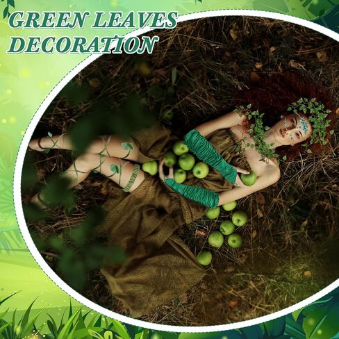 زي الجنية الخضراء للهالوين للنساء مع جوارب على شكل أوراق الشجر، ملصق وجه ماسي أخضر، قفافيز أوراق الكرمة من أجل مستلزمات حفلات الهالوين التنكرية in Kuwait