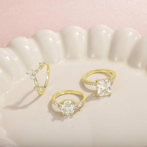 3ct Marquise Womens Wedding Rings Sets 14k Gold Plated 4ct Radiant Pear Oval Cut Engagement Promise Stackable Ring 5A Cubic Zirconia Size 4-10 in Saudi Arabia
