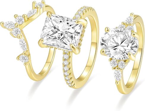 3ct Marquise Womens Wedding Rings Sets 14k Gold Plated 4ct Radiant Pear Oval Cut Engagement Promise Stackable Ring 5A Cubic Zirconia Size 4-10 in Saudi Arabia