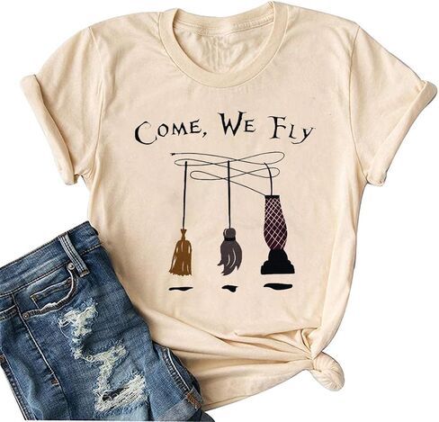 قمصان Hocus Pocus للسيدات للهالوين، Come We Fly Fall، تي شيرت كلاسيكي لفيلم الهالوين in Kuwait