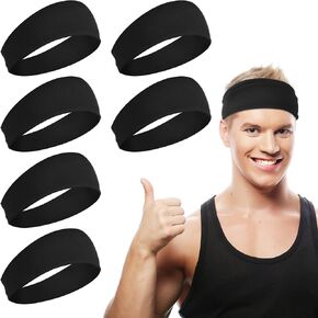 6 PCS Black Sport Headband for Men, Soft Stretchy Sweat Headband, Non Slip Running Workout Headbands for Football Cycling Basketball Yoga Baseball Unisex in Saudi Arabia