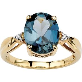 PalmBeach Yellow Gold-plated Sterling Silver Oval Cut Genuine London Blue Topaz and Diamond Accent Ring Sizes 5-10 in Saudi Arabia