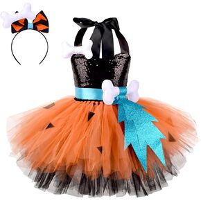 IKADEX Toddler Caveman Halloween Costume for Kids Girls Stone Age Sequin Tutu Dress with Headband Birthday Outfit 2-12Y in Saudi Arabia