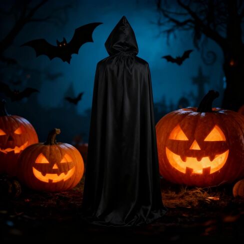 Black Cloak with Hooded Cape for Women and Men Cosplay Witch Vampire Grim Reaper in Saudi Arabia