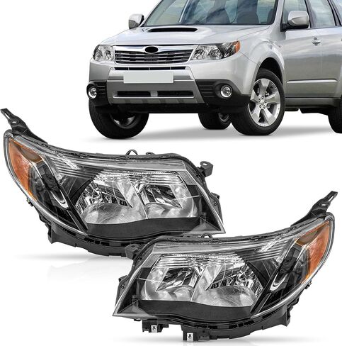 مصابيح هالوجين أمامية من الجانب الأيسر والأيمن من PartsFlow مصابيح أمامية بتصميم أسود لـ 2009-2013 سوبارو فورستر SU2503132 in Kuwait
