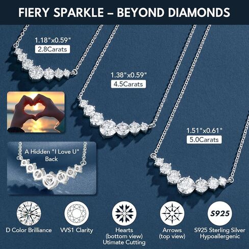 Moissanite Necklace for Women, 2.8CT-5CT Lab Created Diamond Pendant, Adjustable Sterling Silver Chain, Engraved 'I LOVE YOU', Wedding Necklace for Bride, Romantic Gift for Wife Mom Girlfriend, Birthday Anniversary Christmas Jewelry in Saudi Arabia