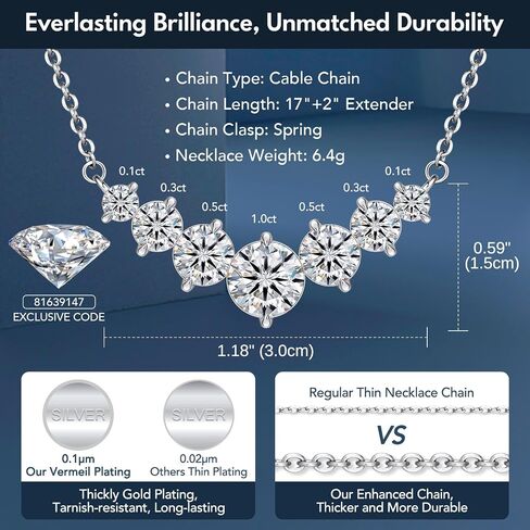 Moissanite Necklace for Women, 2.8CT-5CT Lab Created Diamond Pendant, Adjustable Sterling Silver Chain, Engraved 'I LOVE YOU', Wedding Necklace for Bride, Romantic Gift for Wife Mom Girlfriend, Birthday Anniversary Christmas Jewelry in Saudi Arabia